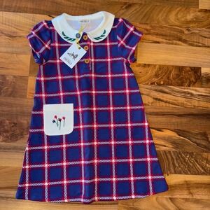Finding Foxtale Kids Plaid Collar Dress Flowers Pocket Size 4 NEW‎ classic